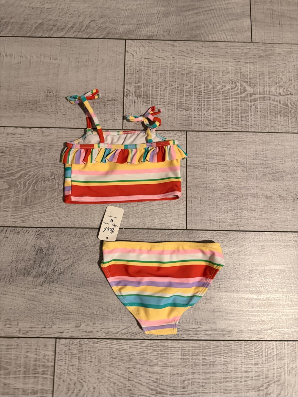 Angel Beach Girls Size 6 Rainbow Stripe Ruffle 2-Piece Swimsuit NWT